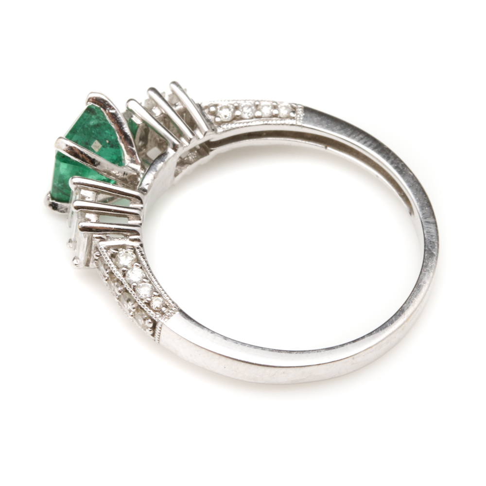 18K White Gold Emerald and Diamond Ring