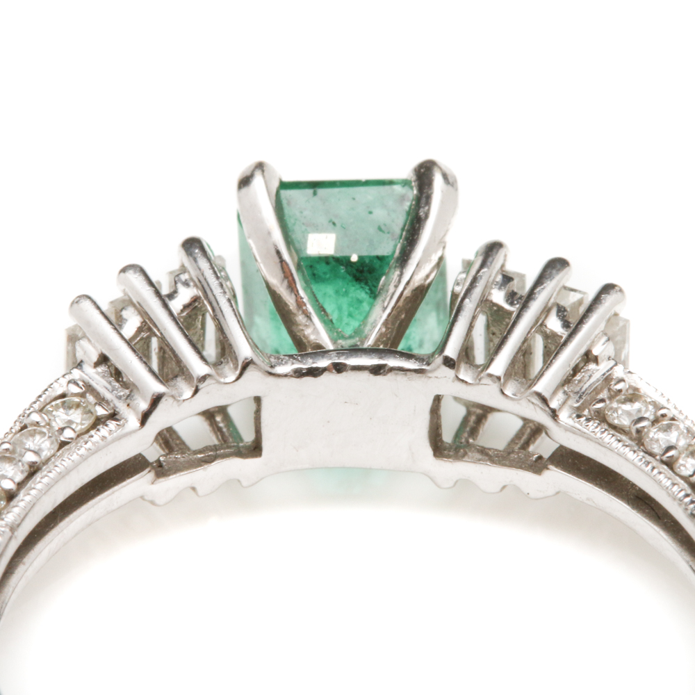 18K White Gold Emerald and Diamond Ring