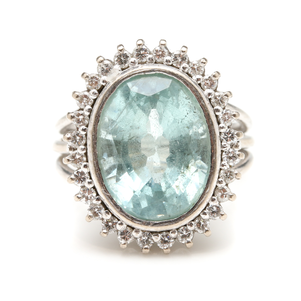 18K White Gold 6.97 CT Aquamarine and Diamond Ring