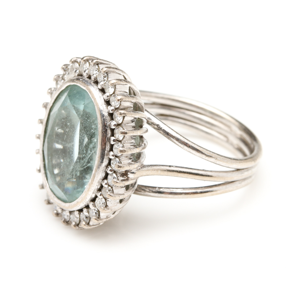 18K White Gold 6.97 CT Aquamarine and Diamond Ring