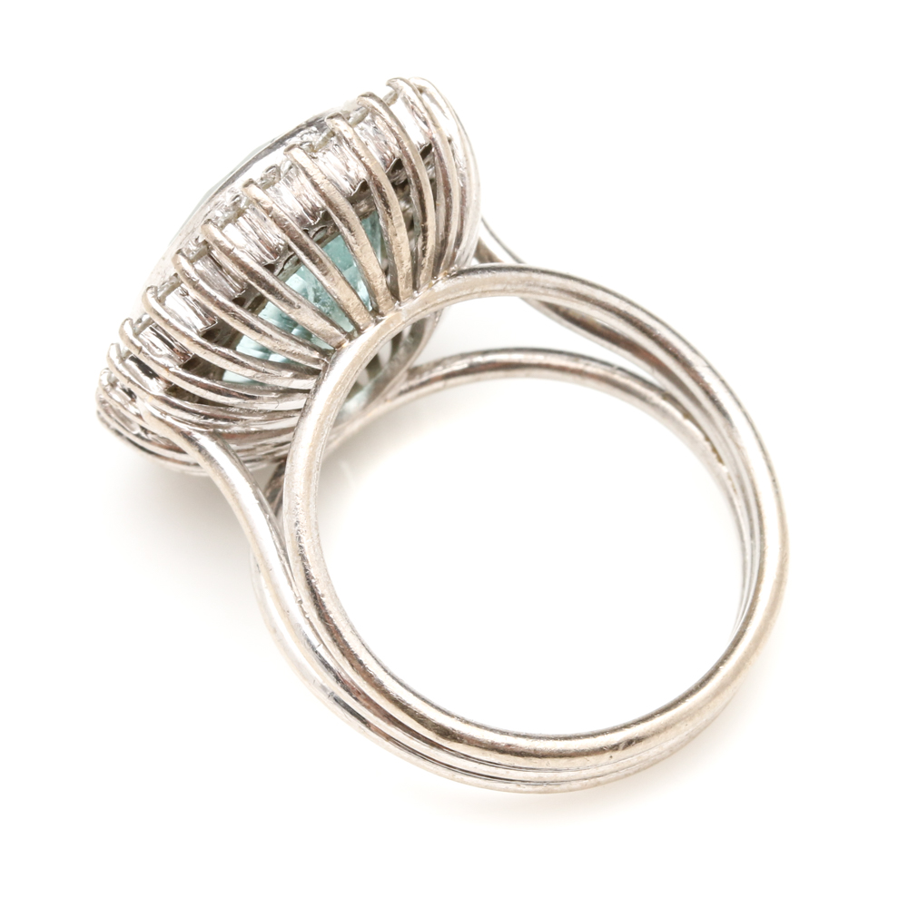 18K White Gold 6.97 CT Aquamarine and Diamond Ring