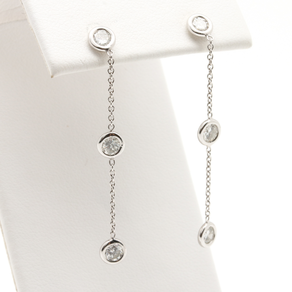 14K White Gold Diamond Dangle Earrings