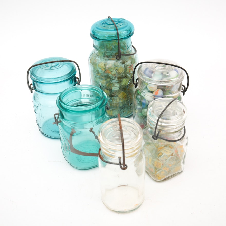 Mason Jar Decor Including Marbles