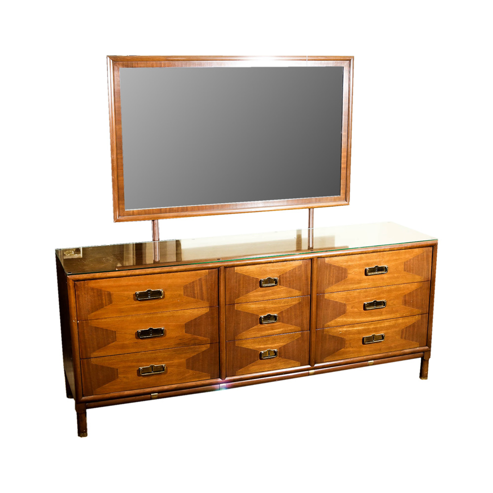 Mid Century Modern Walnut Dresser with Mirror by Lammerts