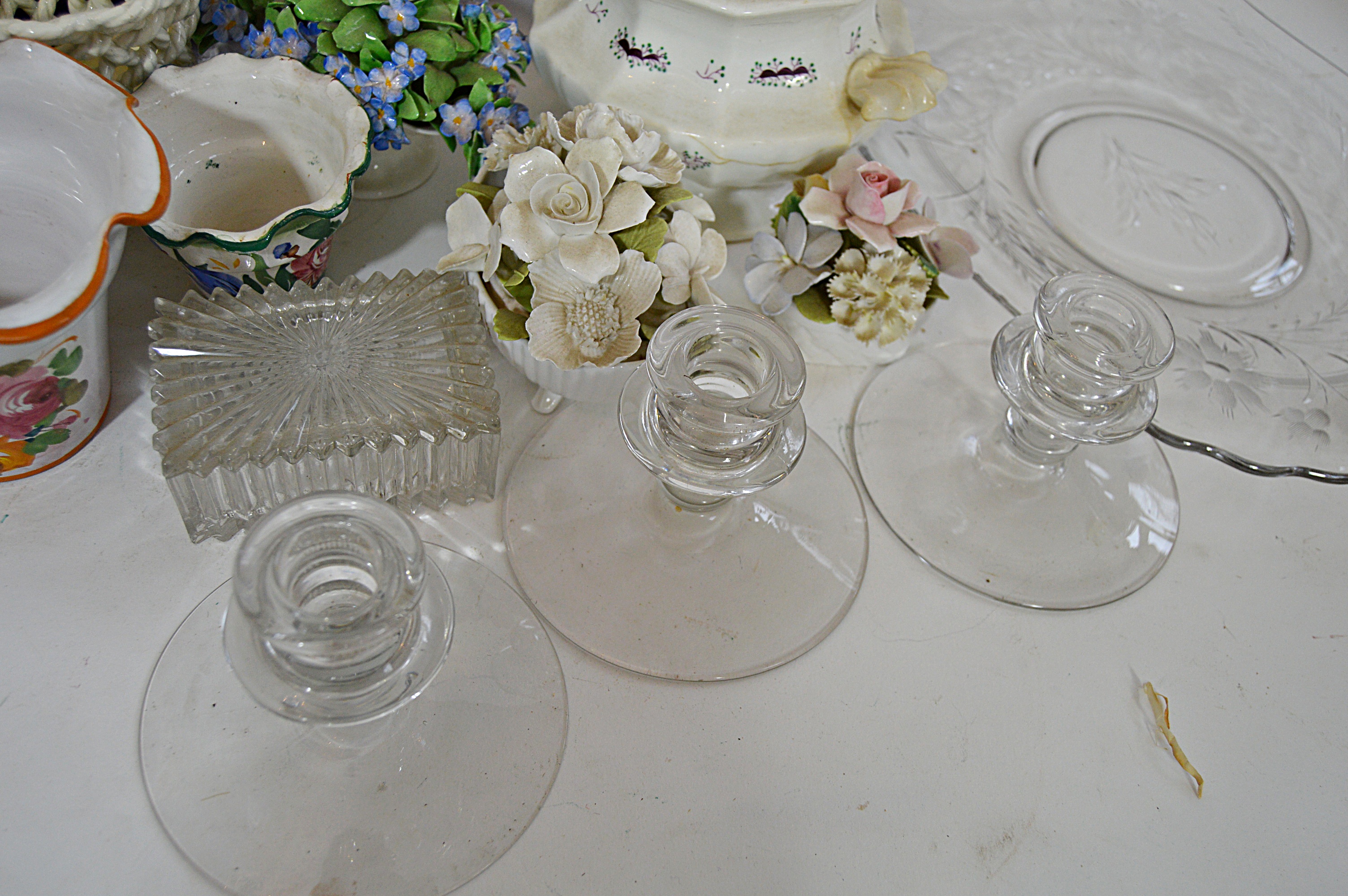 Vintage Tray with Italian, Spanish, English Ceramics and Glassware