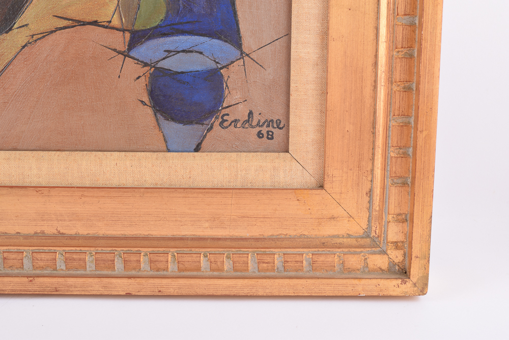 Erdine 1968 Cubist Oil Painting on Canvas
