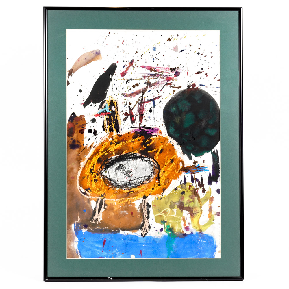 Mixed Media Painting on Paper of Abstract Scene