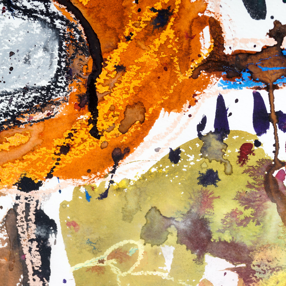 Mixed Media Painting on Paper of Abstract Scene