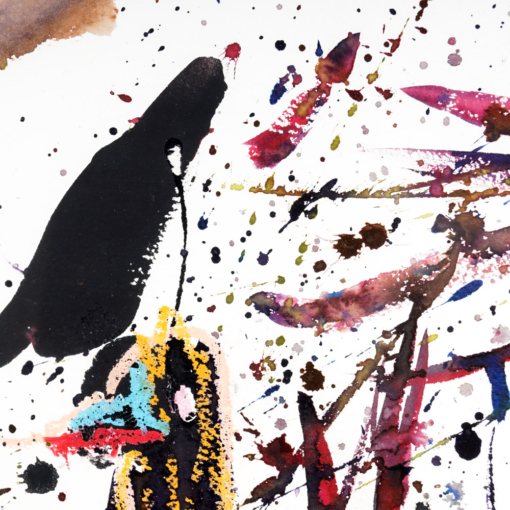 Mixed Media Painting on Paper of Abstract Scene