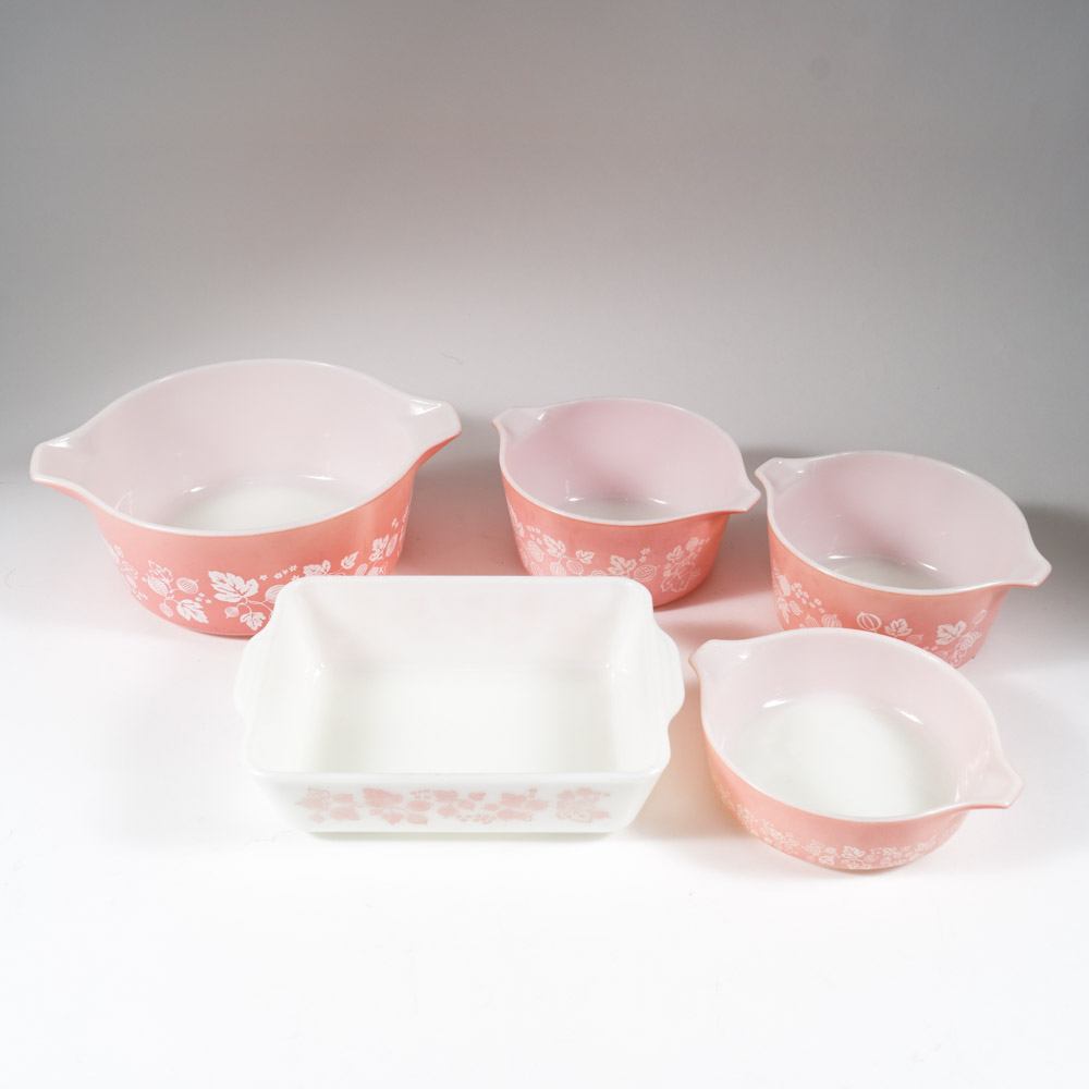 Pyrex "Gooseberry" Pink and White Serveware
