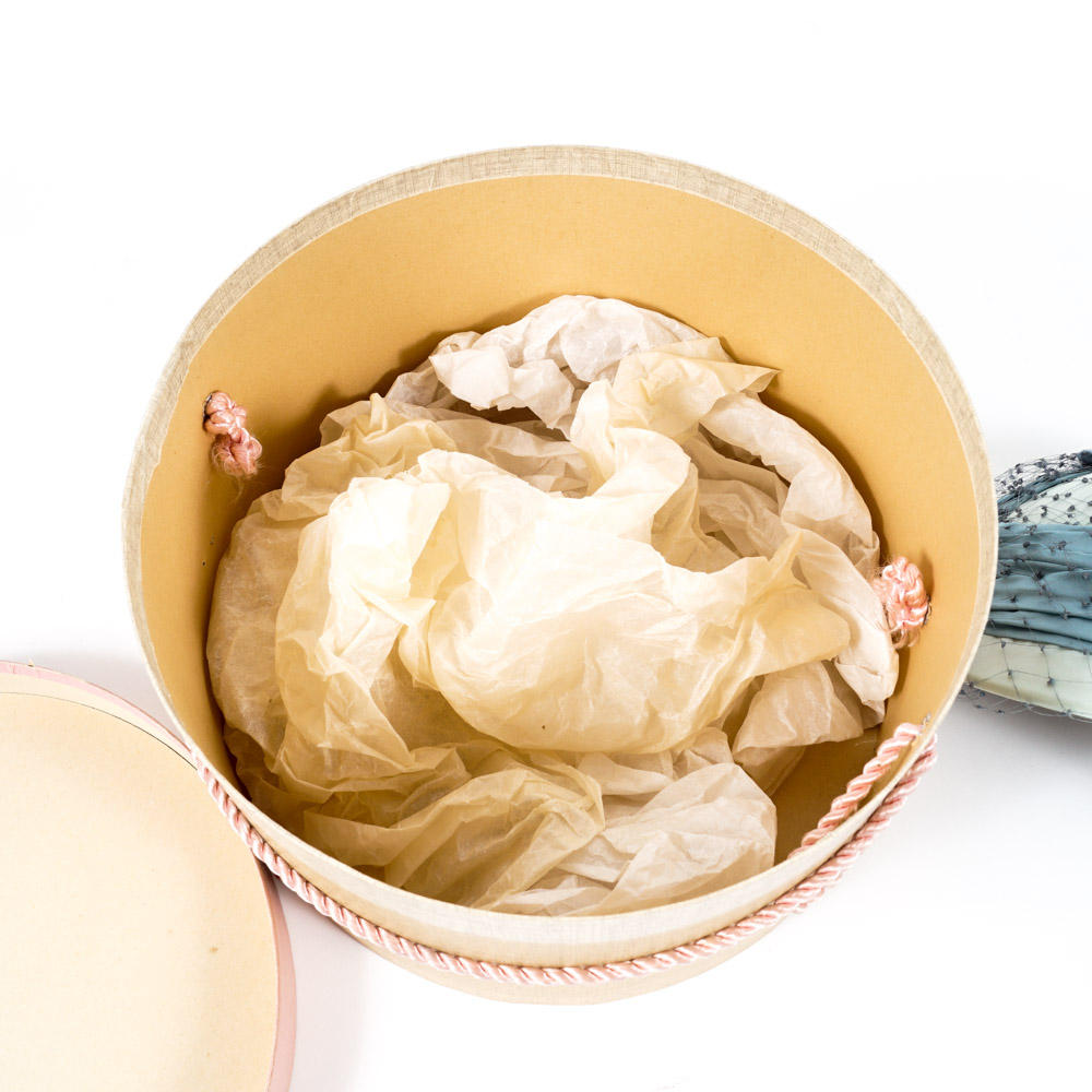 Vintage Chanda Blue Silk Cocktail Hat with Sonnenfeld's Hat Box