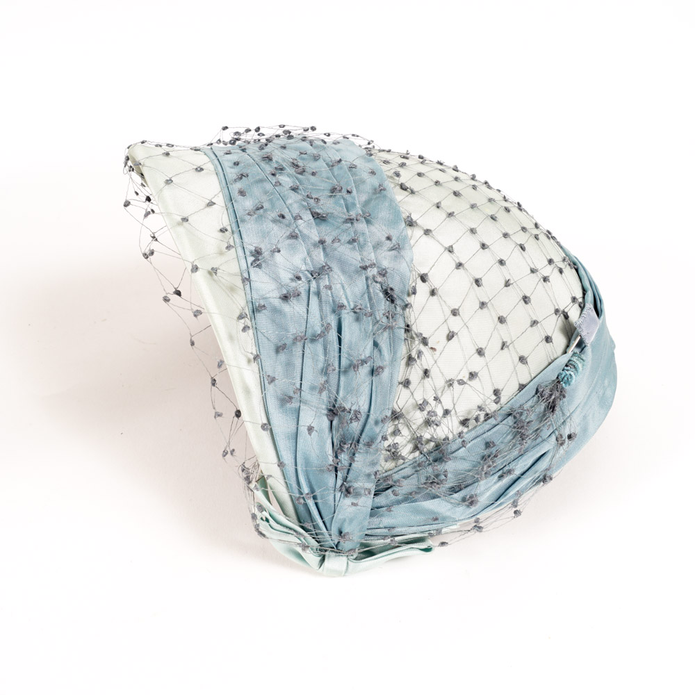 Vintage Chanda Blue Silk Cocktail Hat with Sonnenfeld's Hat Box