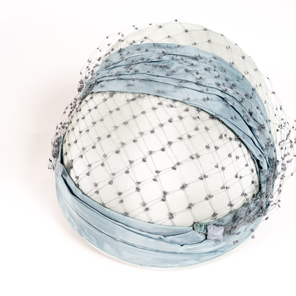 Vintage Chanda Blue Silk Cocktail Hat with Sonnenfeld's Hat Box