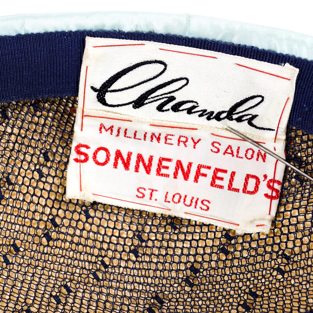 Vintage Chanda Blue Silk Cocktail Hat with Sonnenfeld's Hat Box