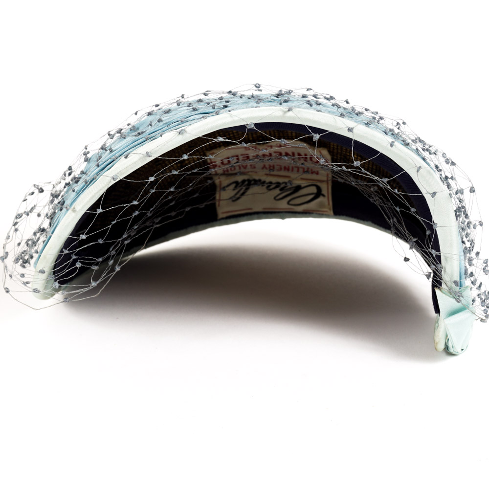 Vintage Chanda Blue Silk Cocktail Hat with Sonnenfeld's Hat Box