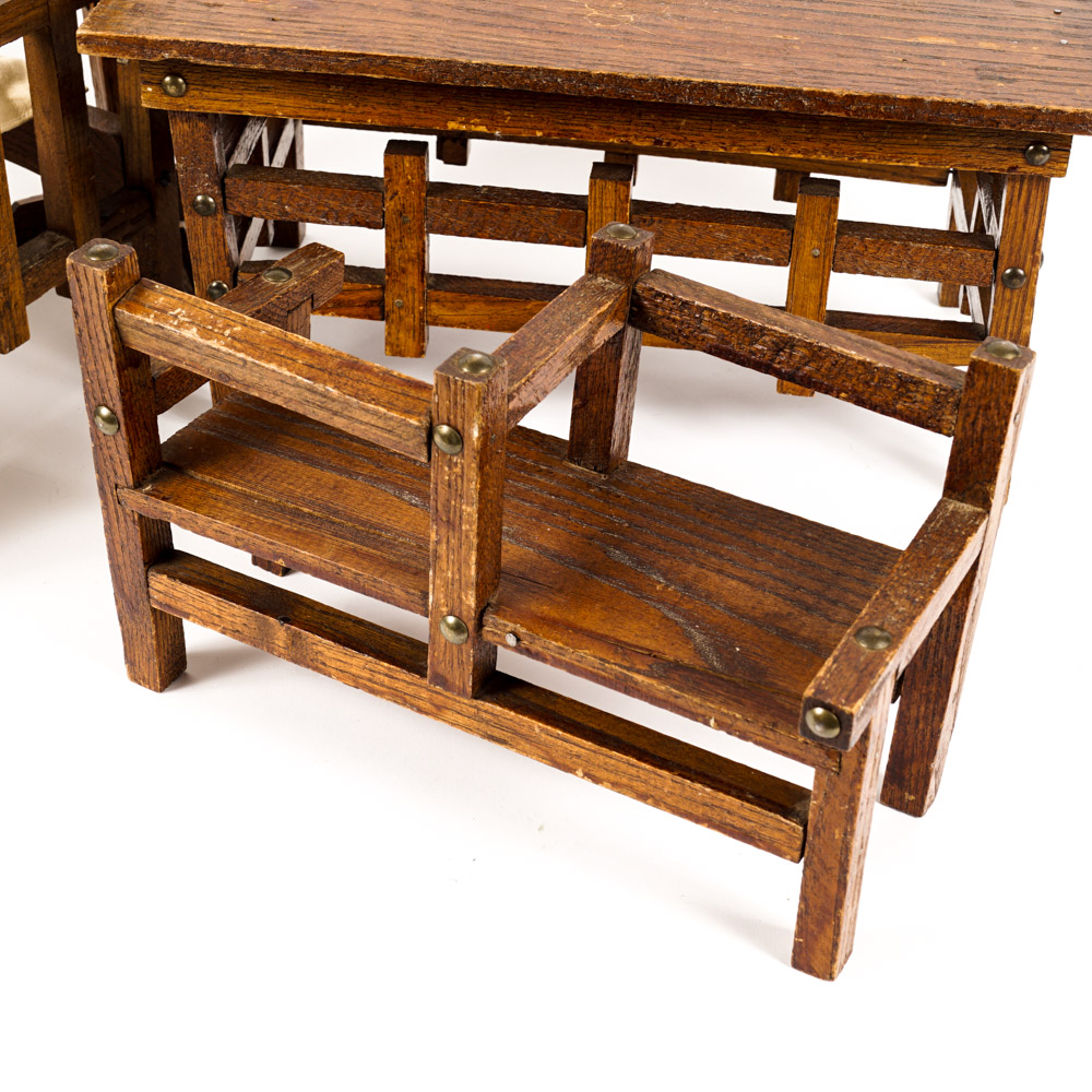 Vintage Collection of Oak Dollhouse Furniture
