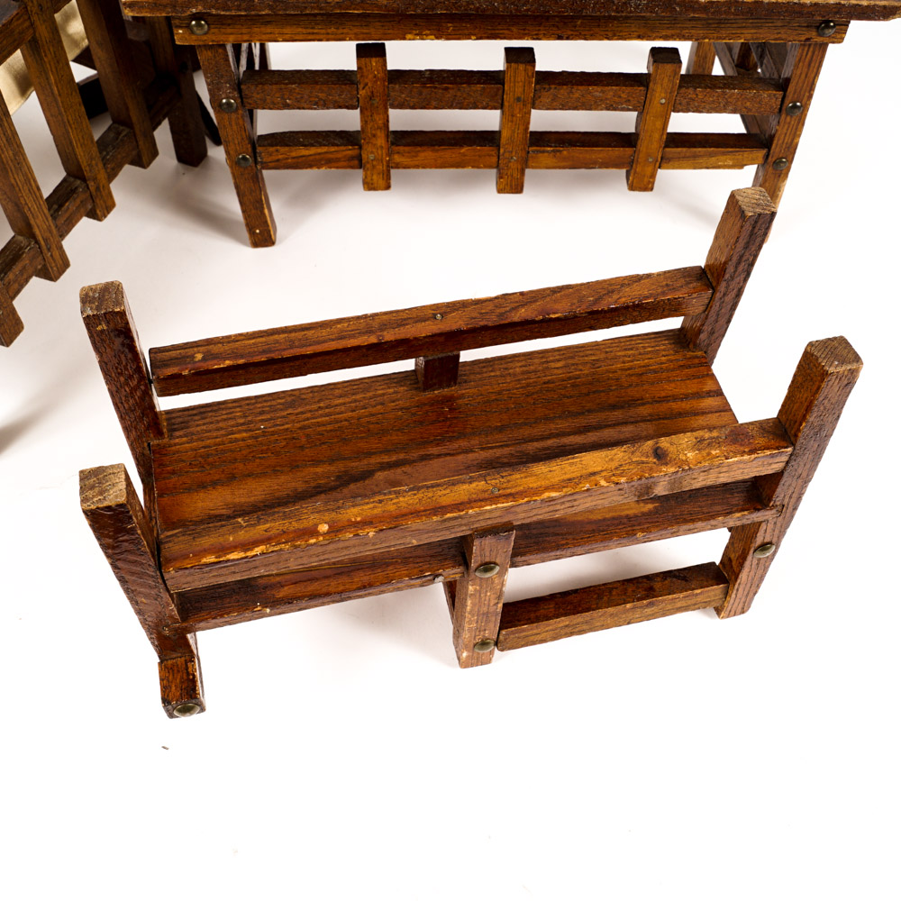 Vintage Collection of Oak Dollhouse Furniture