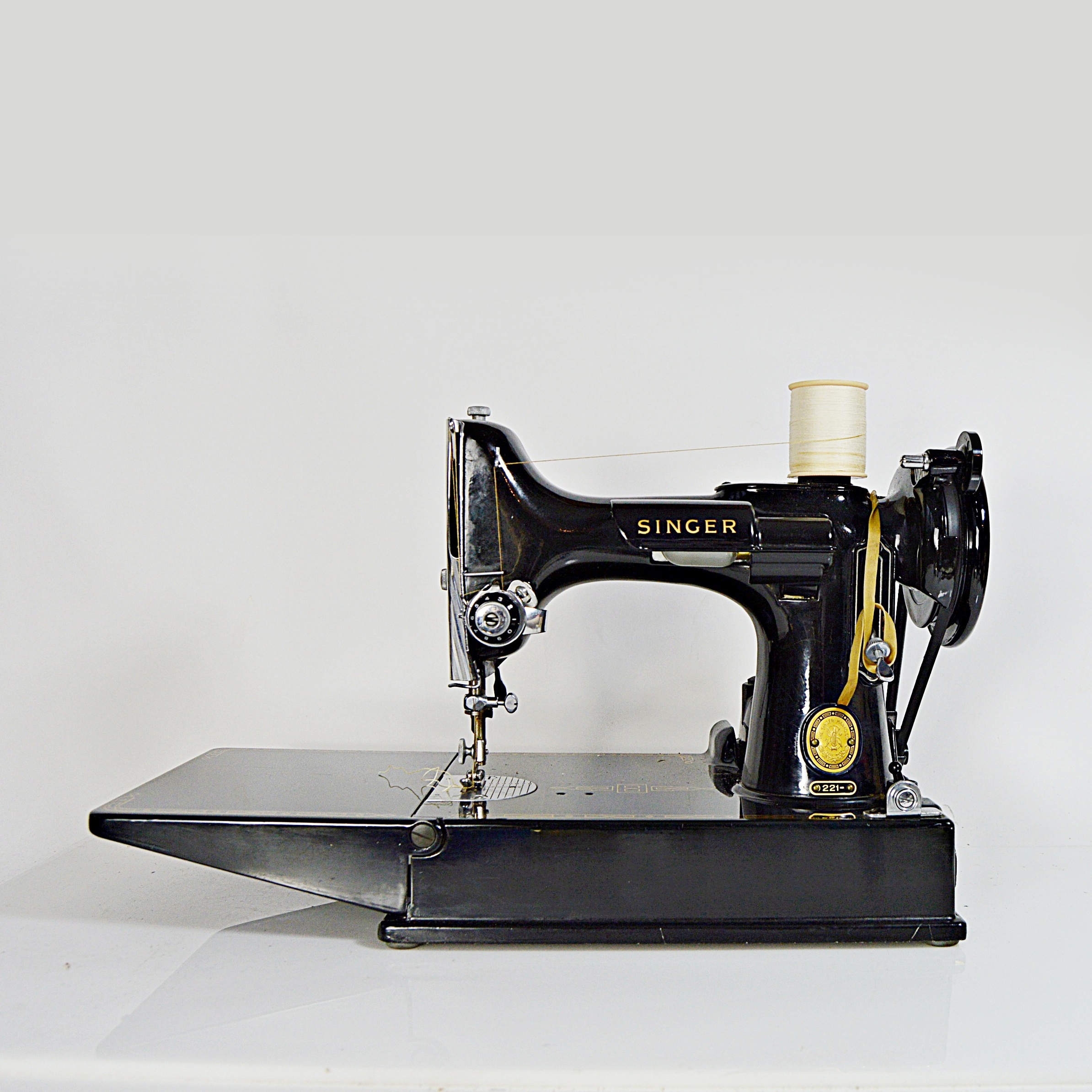 Vintage Singer Featherweight 221 Portable Sewing Machine with Attachments