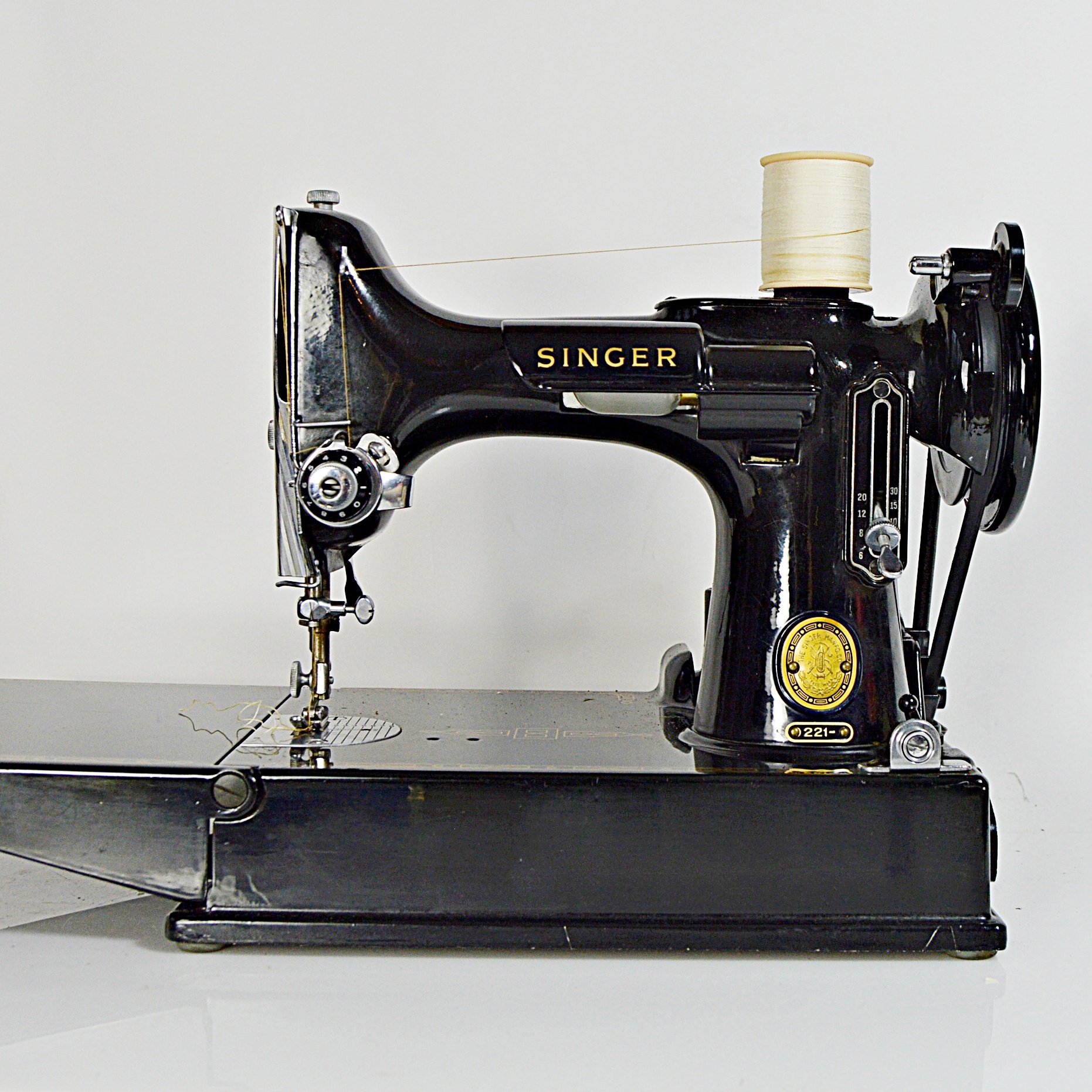 Vintage Singer Featherweight 221 Portable Sewing Machine with Attachments