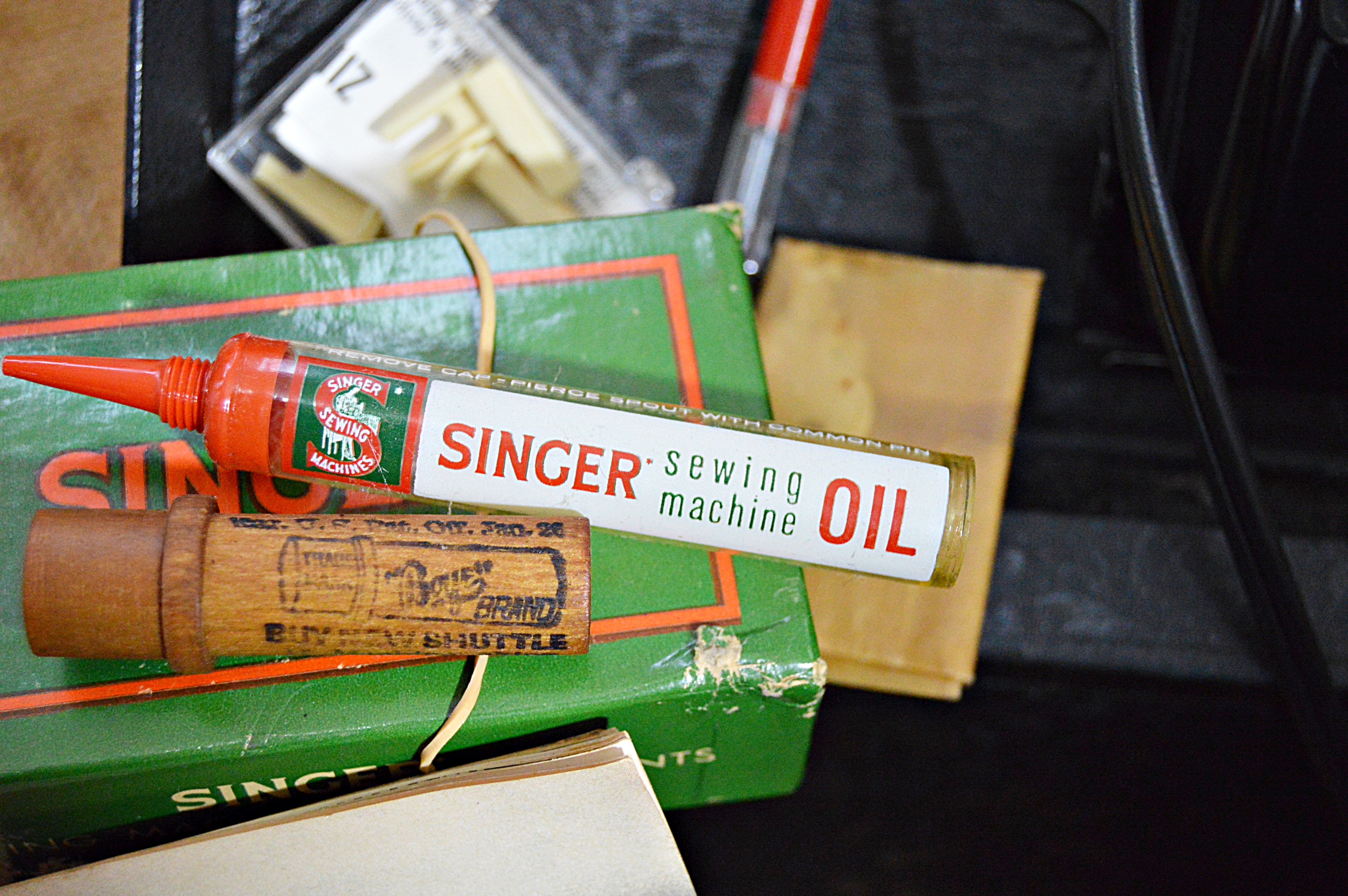 Vintage Singer Featherweight 221 Portable Sewing Machine with Attachments