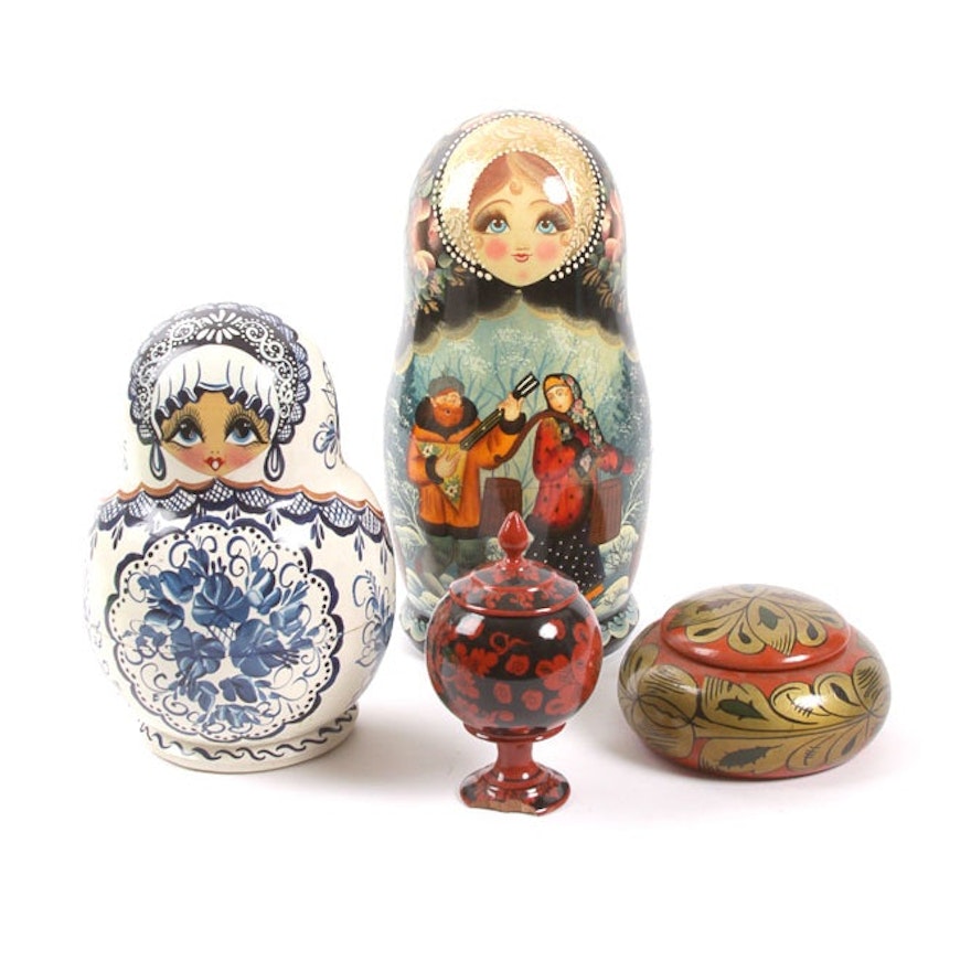 Russian Wooden Ware Matryoshka Dolls and Boxes