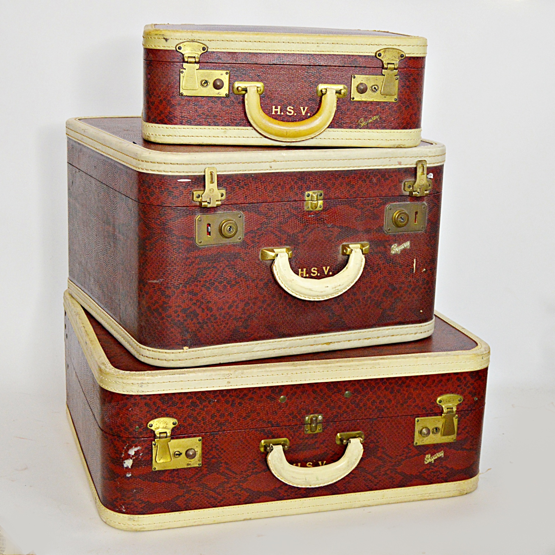 Set of Vintage Skyway Red Faux Python Luggage