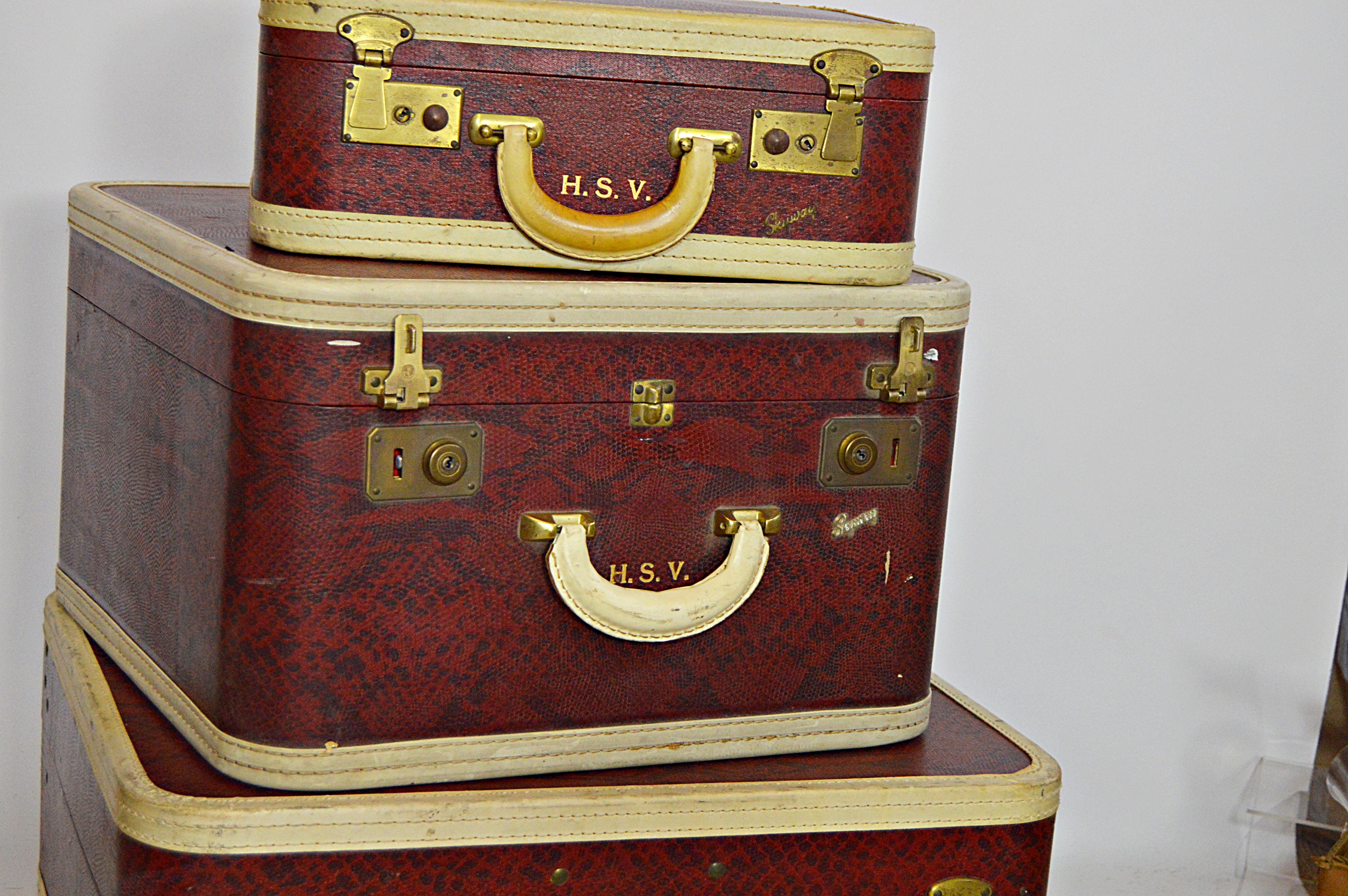 Set of Vintage Skyway Red Faux Python Luggage