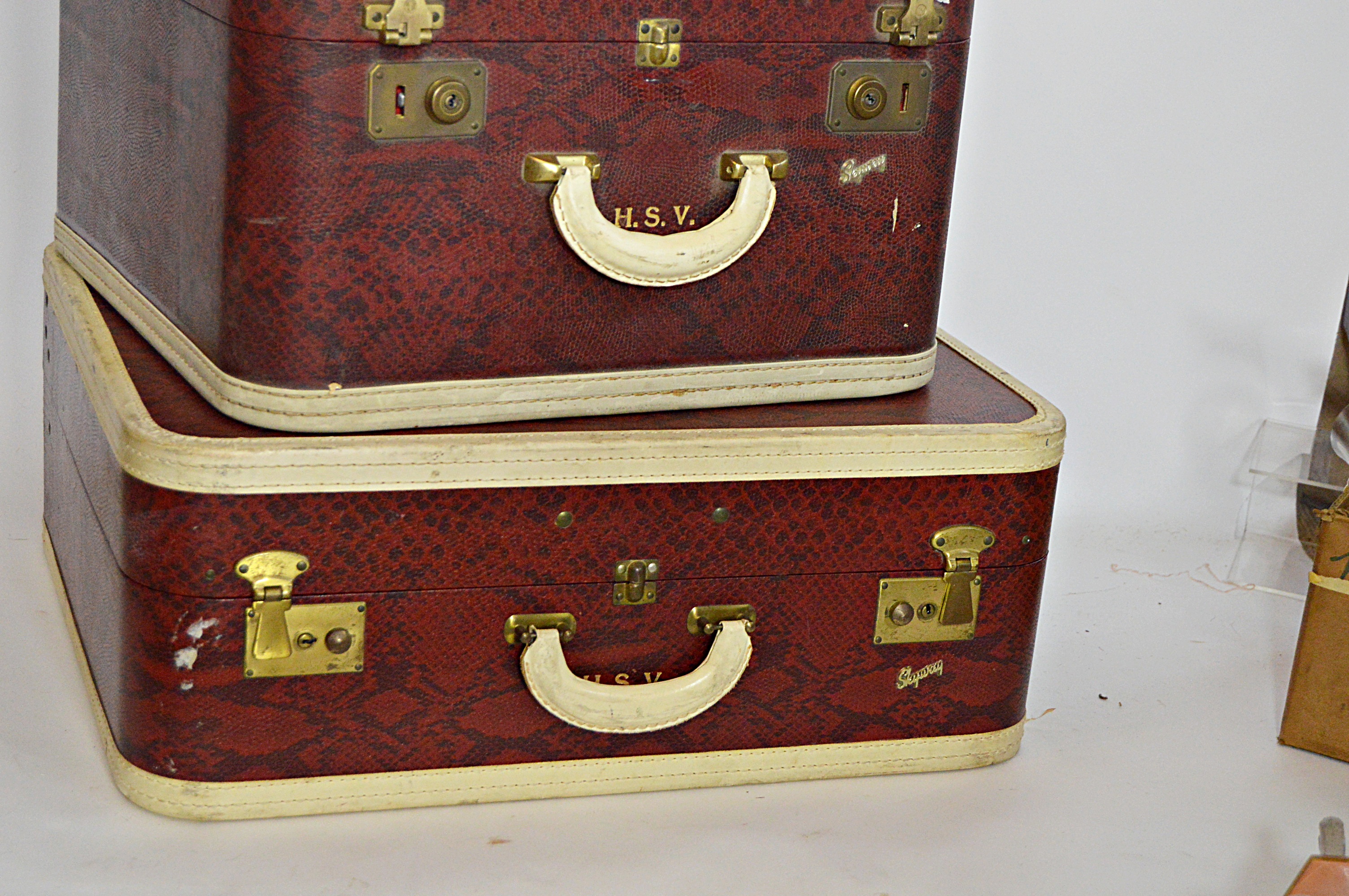 Set of Vintage Skyway Red Faux Python Luggage