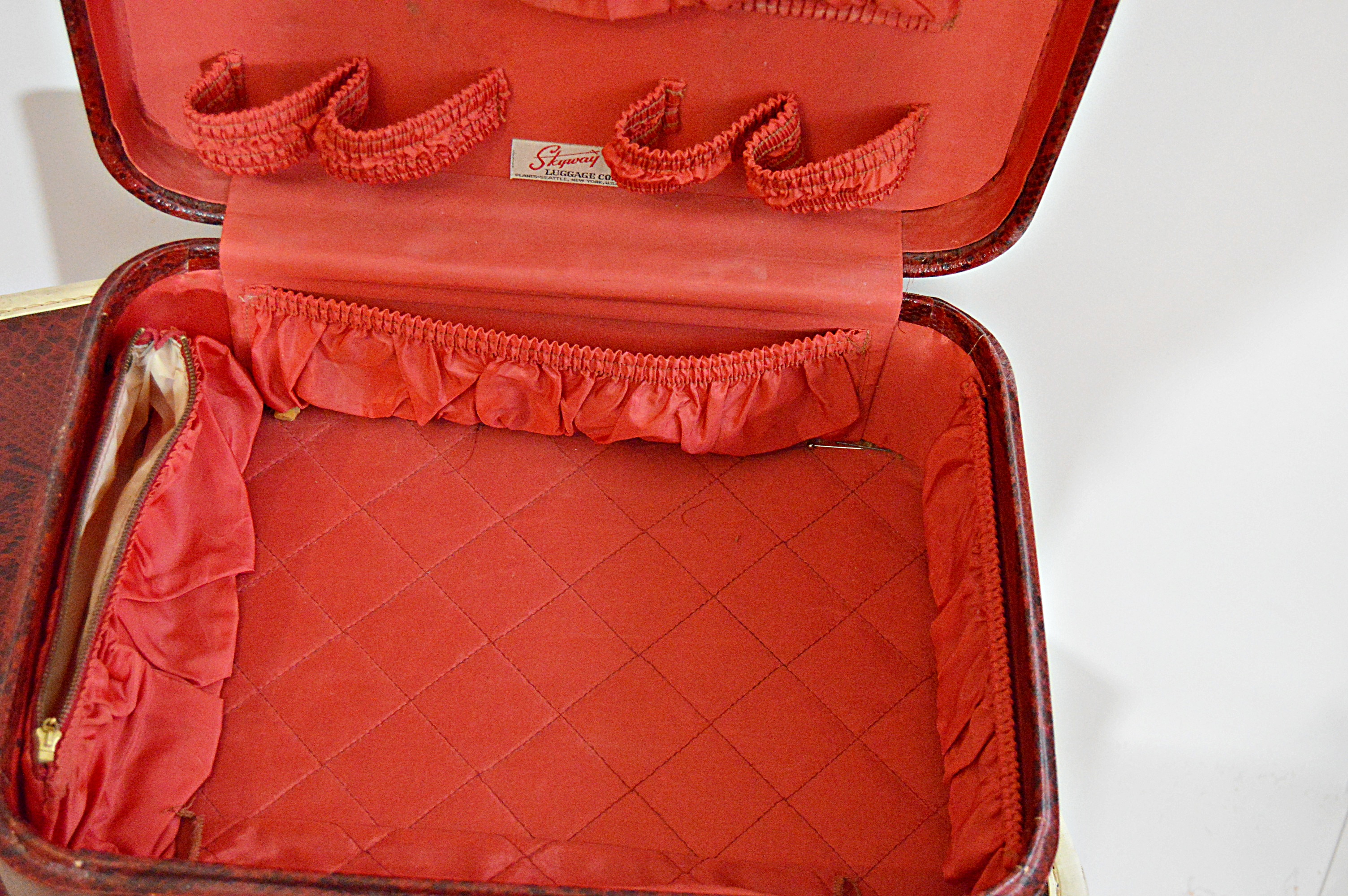 Set of Vintage Skyway Red Faux Python Luggage