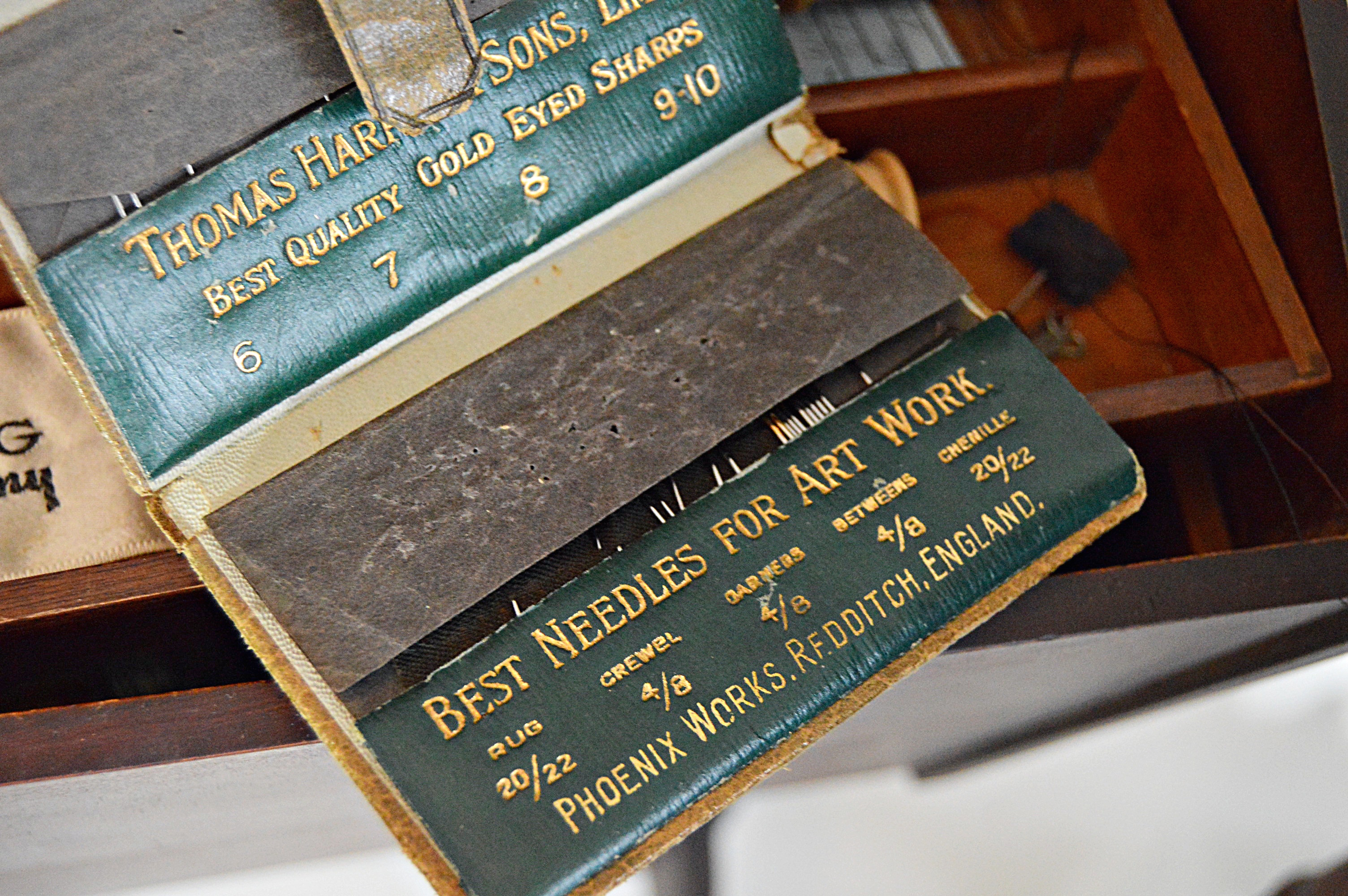 Vintage Wood Sewing Stands with Sewing Supplies, Vintage Fabrics