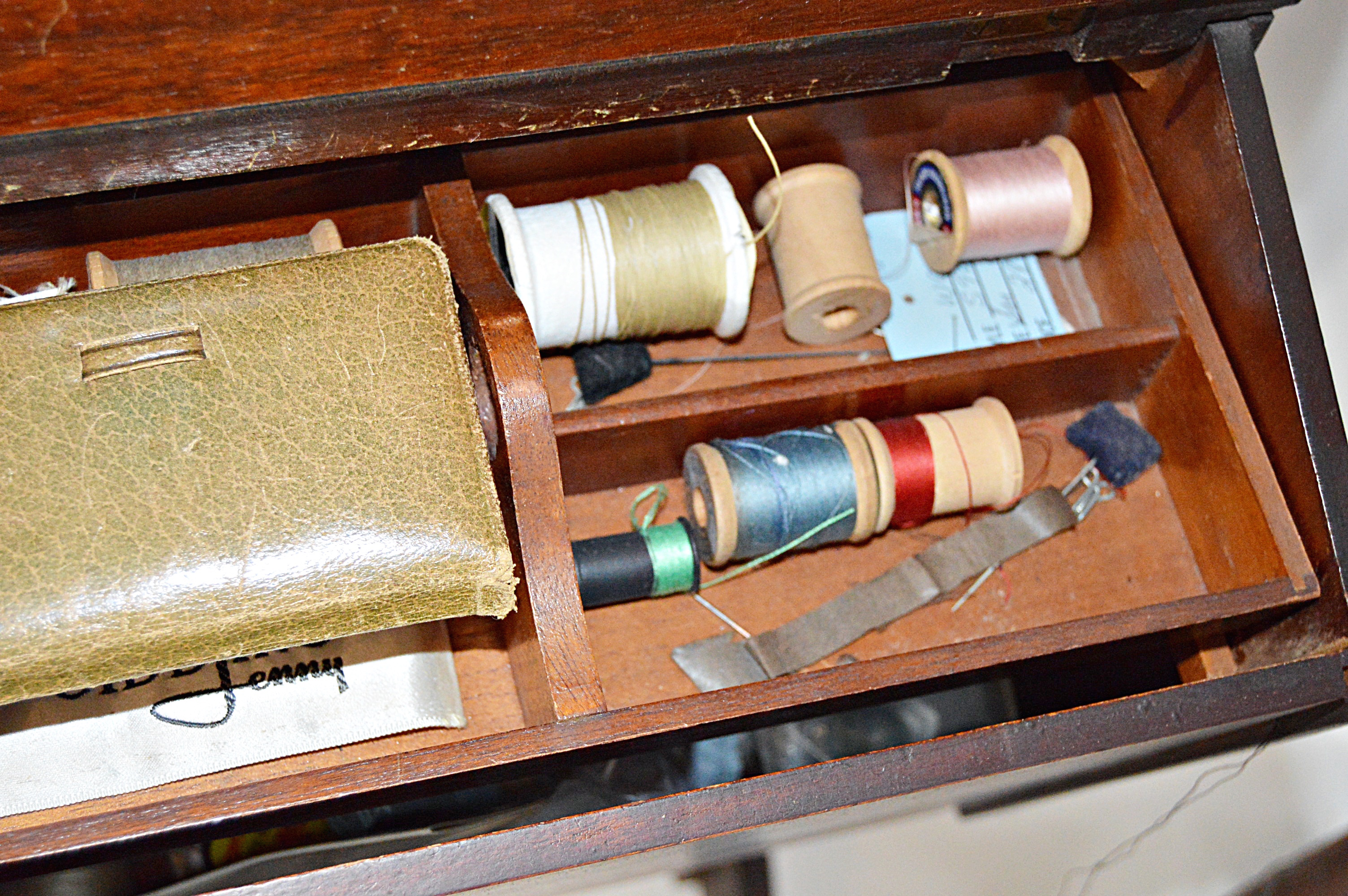 Vintage Wood Sewing Stands with Sewing Supplies, Vintage Fabrics