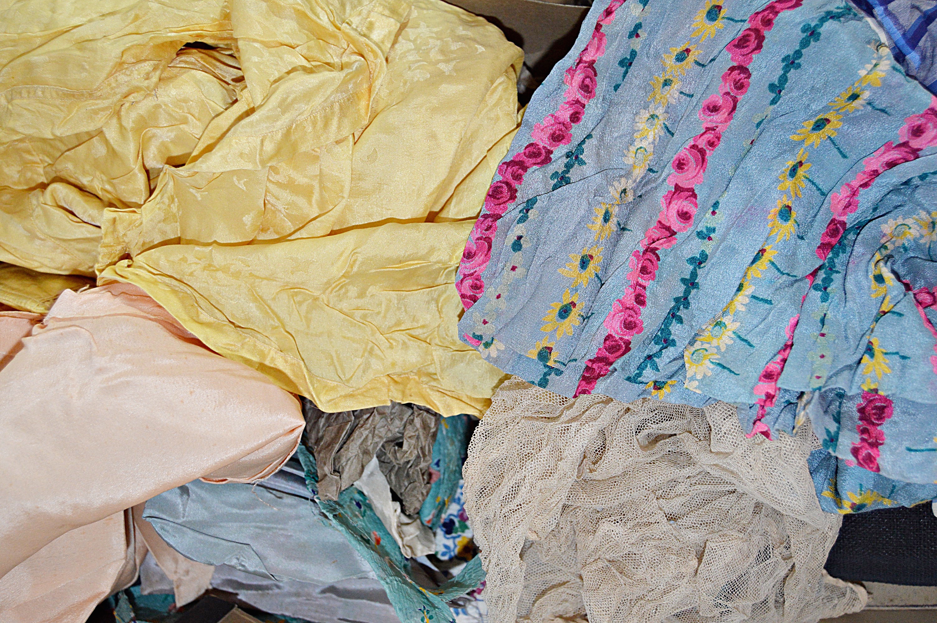 Vintage Wood Sewing Stands with Sewing Supplies, Vintage Fabrics