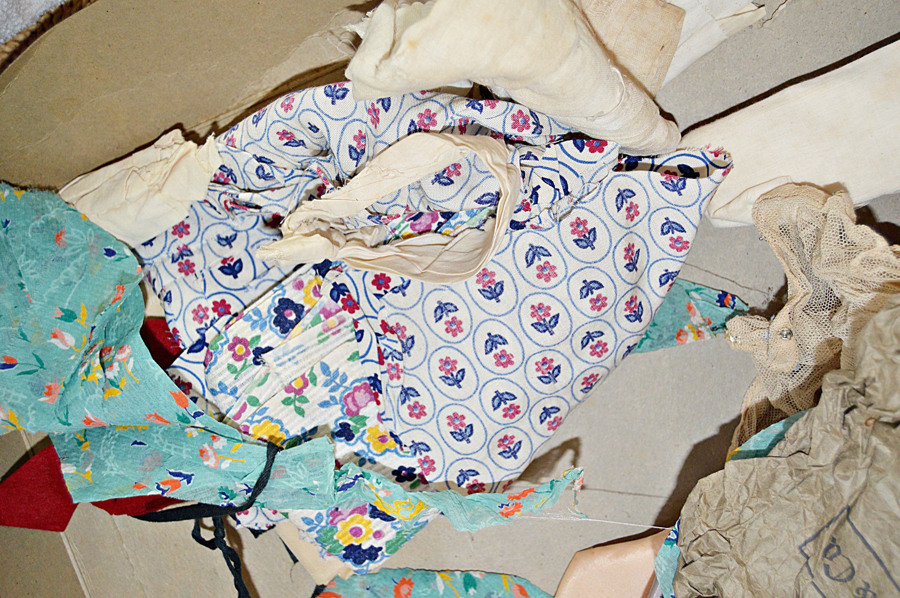 Vintage Wood Sewing Stands with Sewing Supplies, Vintage Fabrics