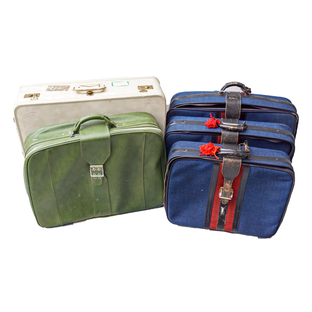 White Oshkosh Suitcase and Other Vintage Luggage