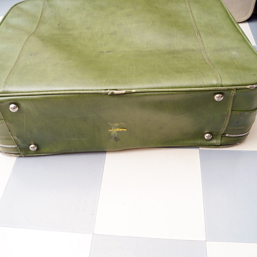 White Oshkosh Suitcase and Other Vintage Luggage