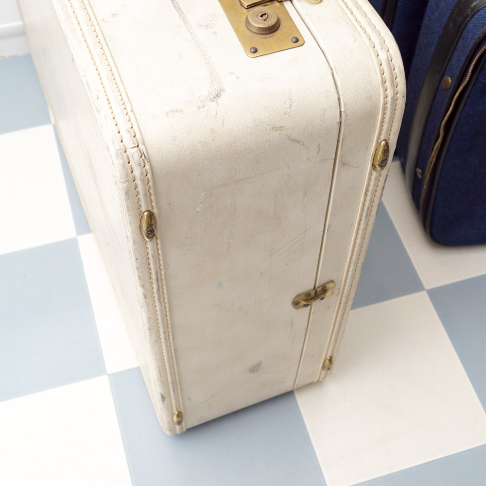 White Oshkosh Suitcase and Other Vintage Luggage