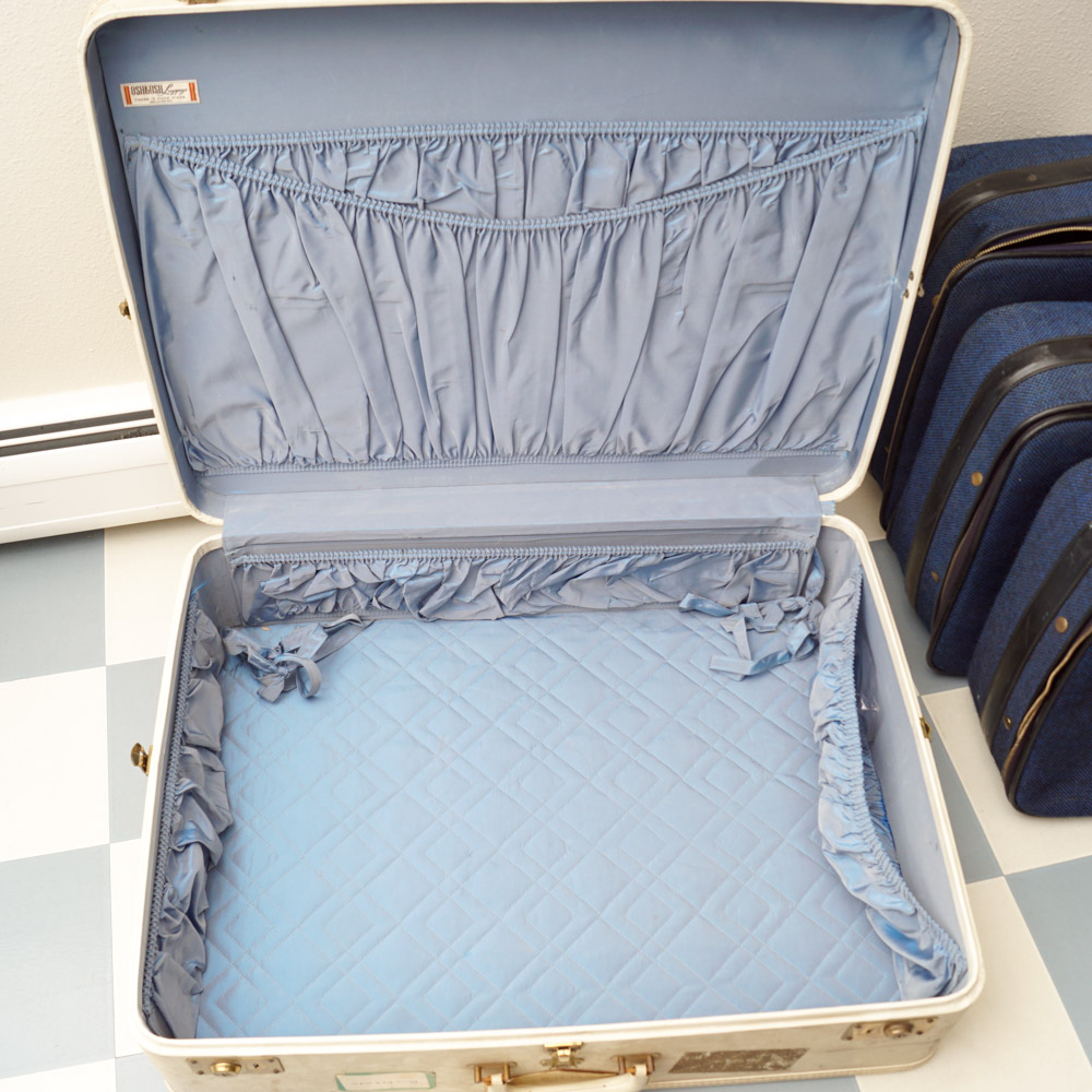 White Oshkosh Suitcase and Other Vintage Luggage