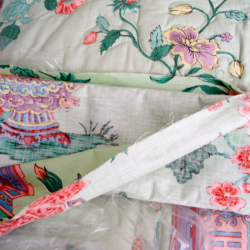 Quilted Chintz Upholstered  Loveseat with East Asian Pattern