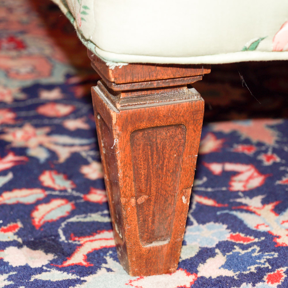 Quilted Chintz Upholstered  Loveseat with East Asian Pattern