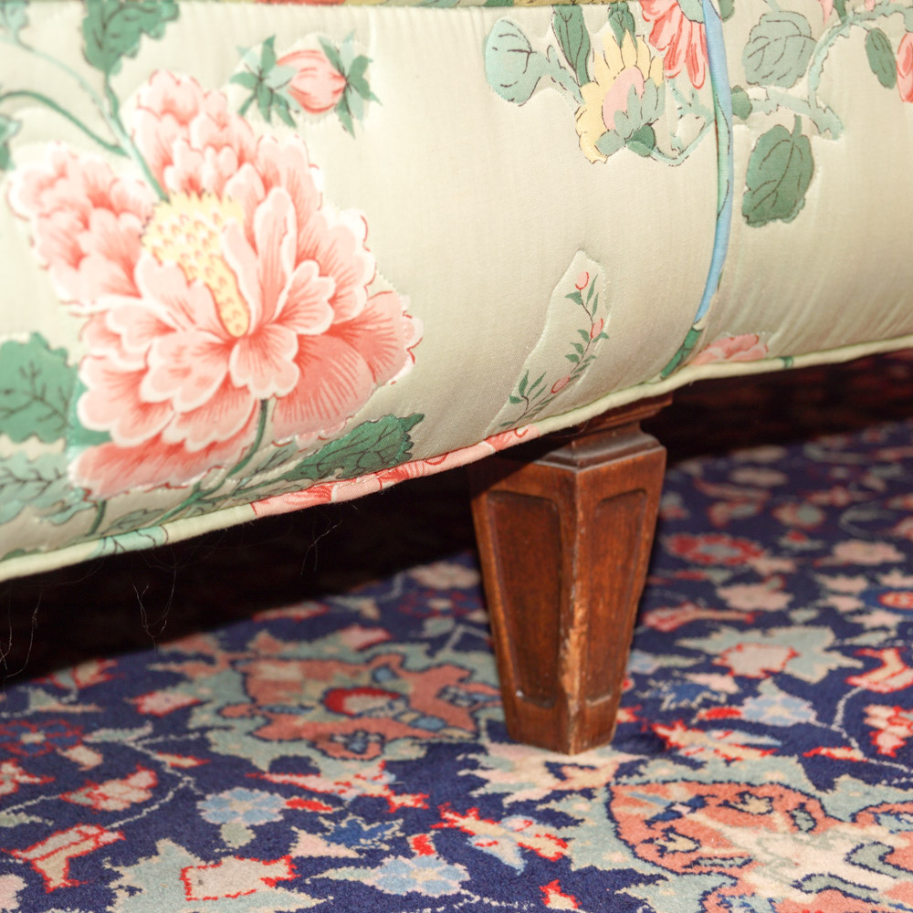 Quilted Chintz Upholstered  Loveseat with East Asian Pattern