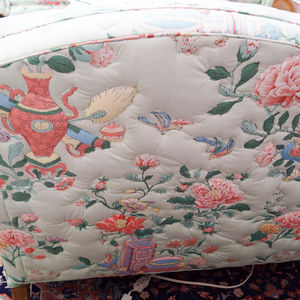Quilted Chintz Upholstered  Loveseat with East Asian Pattern