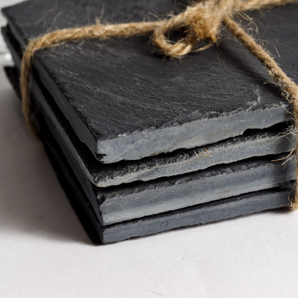 Contemporary Glass Goblets and Slate Coasters