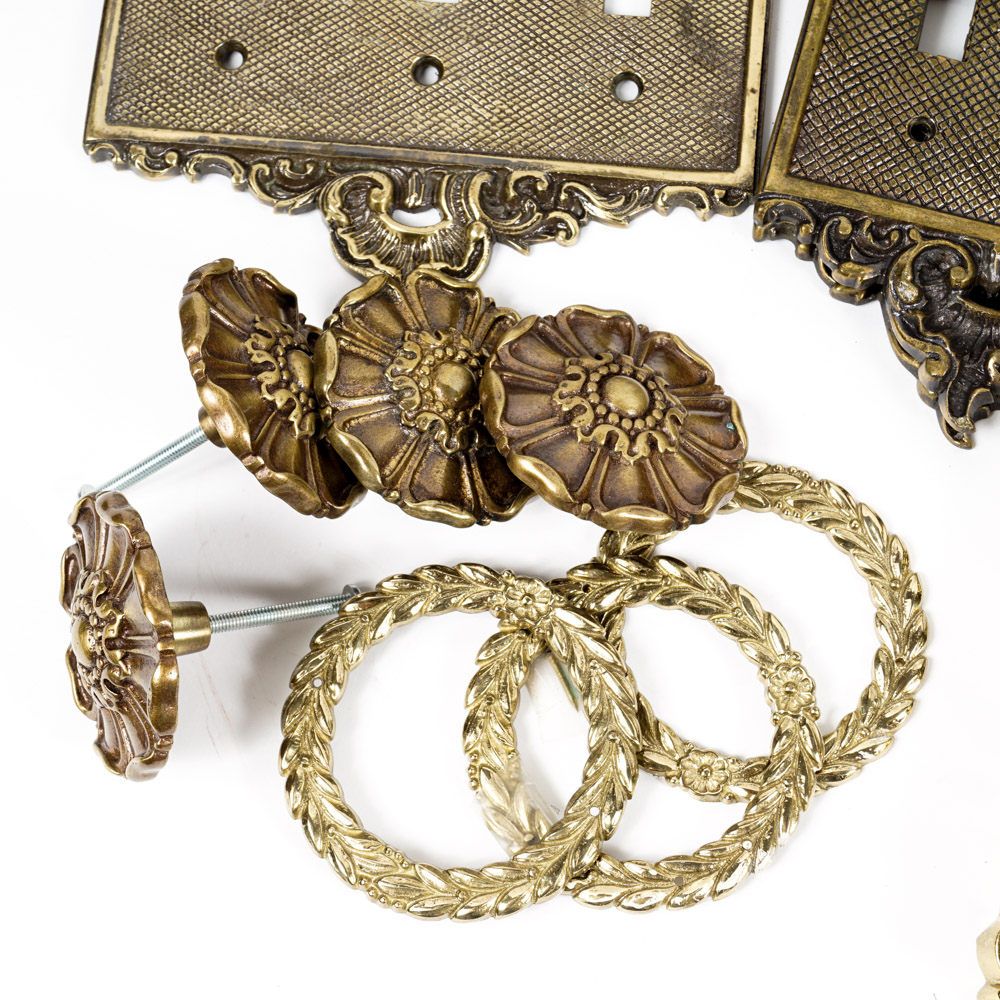 Vintage Ornate Brass Light Switch Plates and Brass Tone Hardware