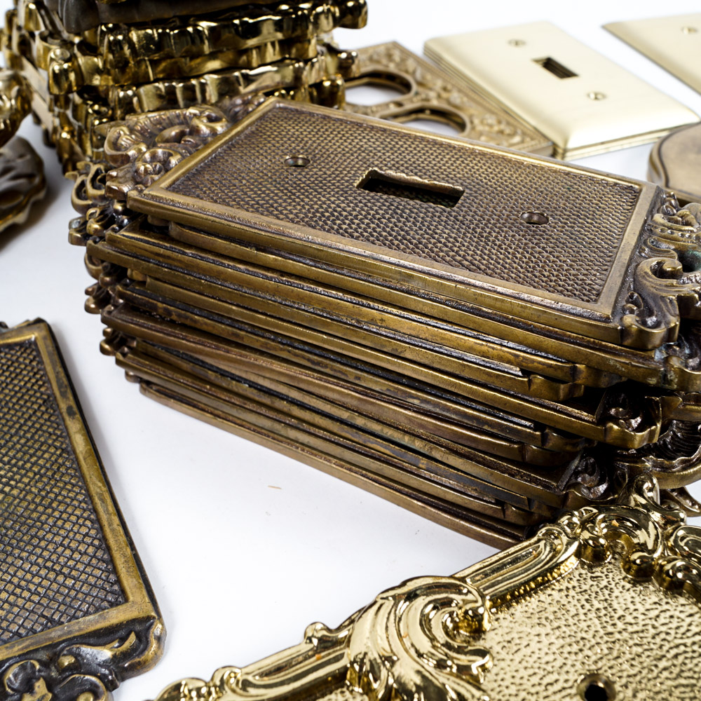 Vintage Ornate Brass Light Switch Plates and Brass Tone Hardware