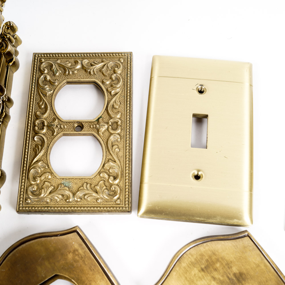 Vintage Ornate Brass Light Switch Plates and Brass Tone Hardware