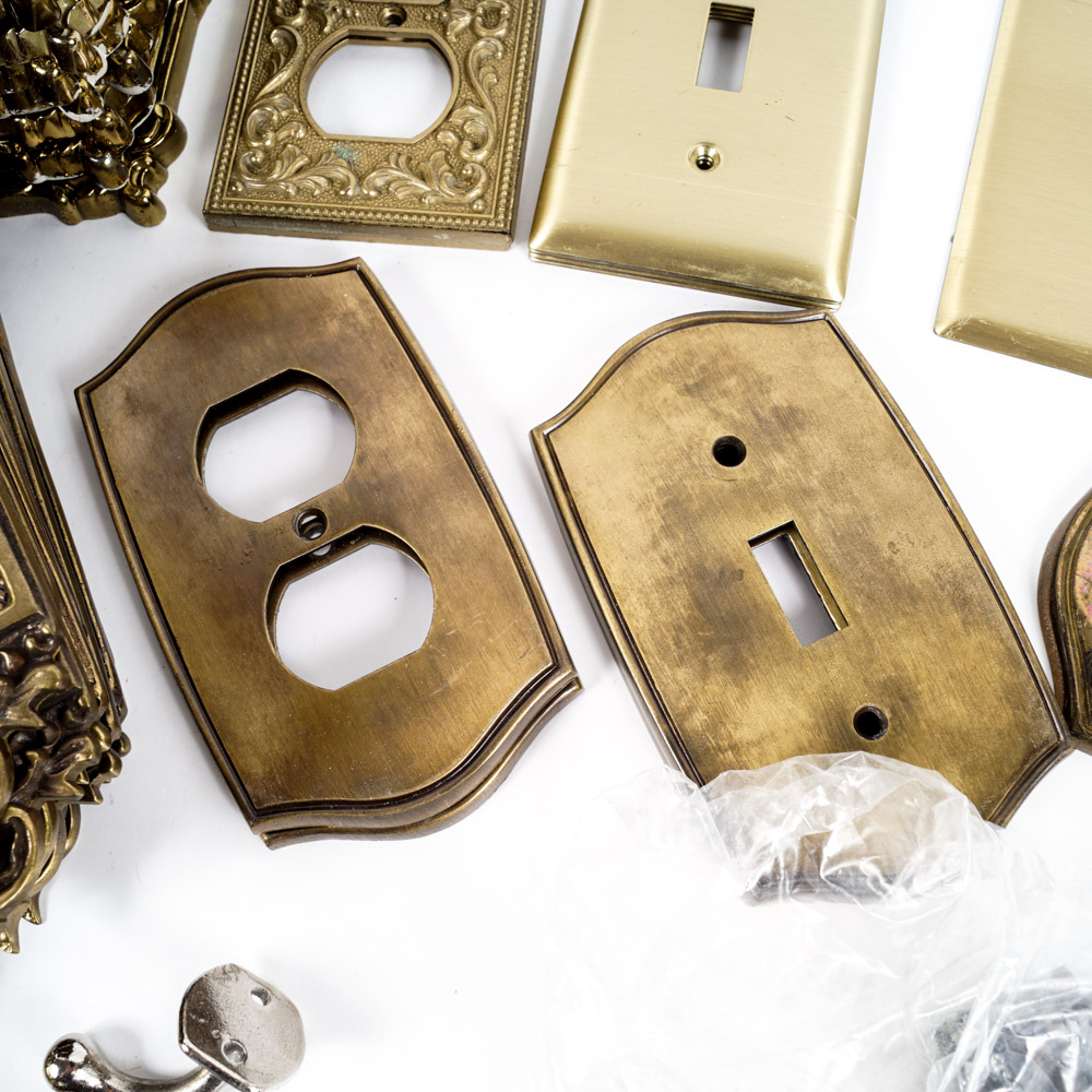 Vintage Ornate Brass Light Switch Plates and Brass Tone Hardware