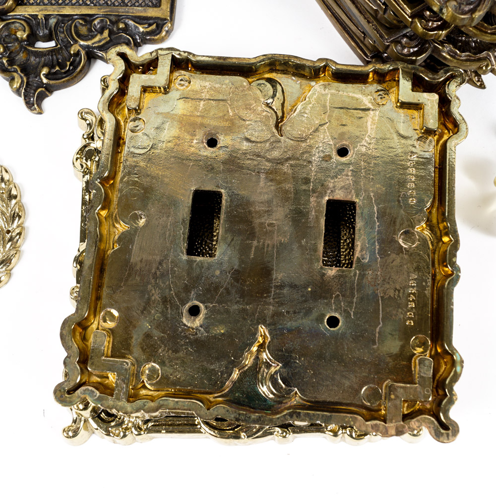 Vintage Ornate Brass Light Switch Plates and Brass Tone Hardware