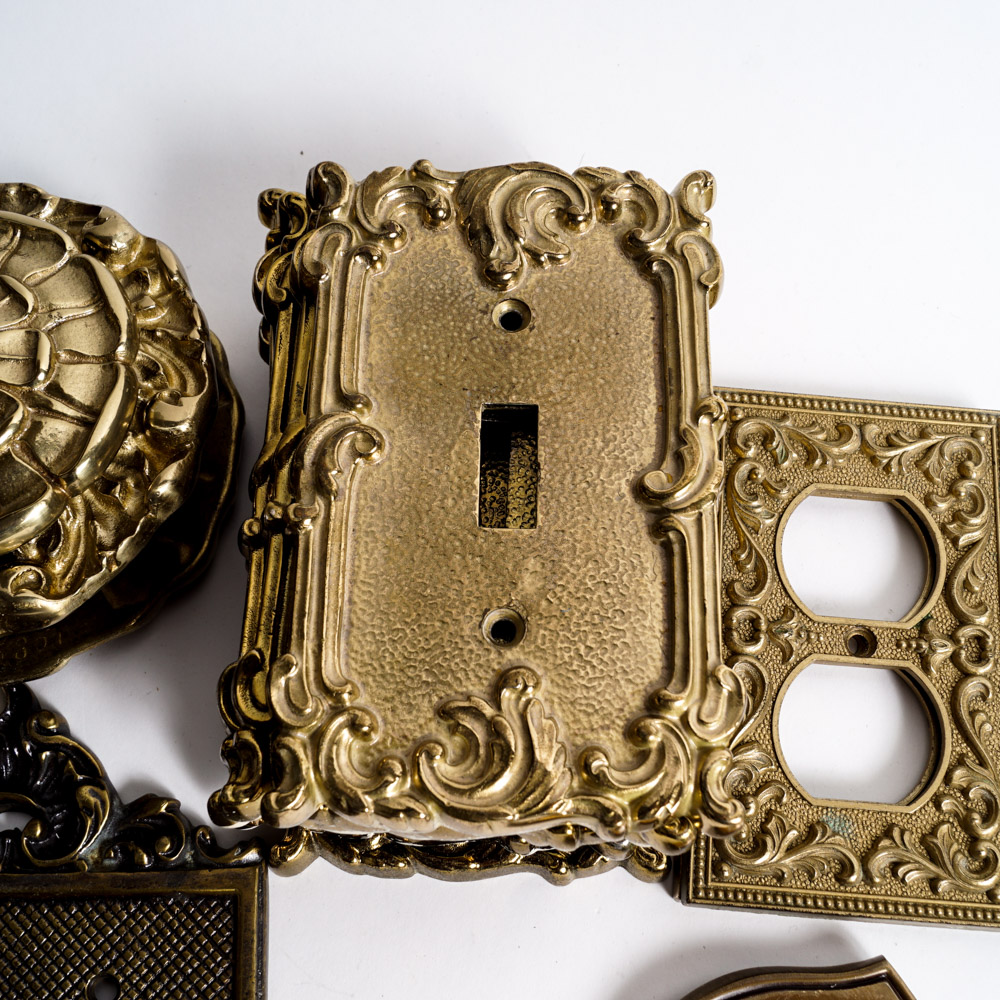 Vintage Ornate Brass Light Switch Plates and Brass Tone Hardware