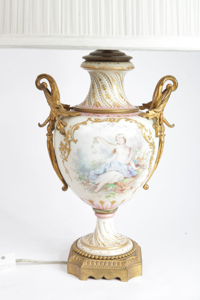 Vintage Bisque Porcelain Tea Set Lamp and Urn Lamp