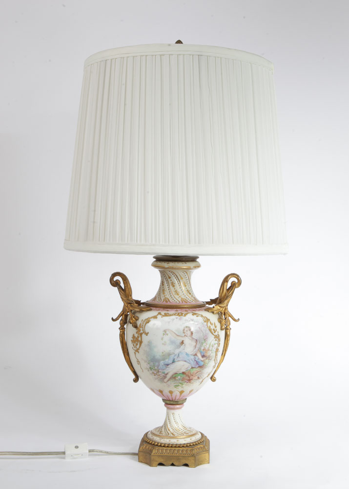 Vintage Bisque Porcelain Tea Set Lamp and Urn Lamp